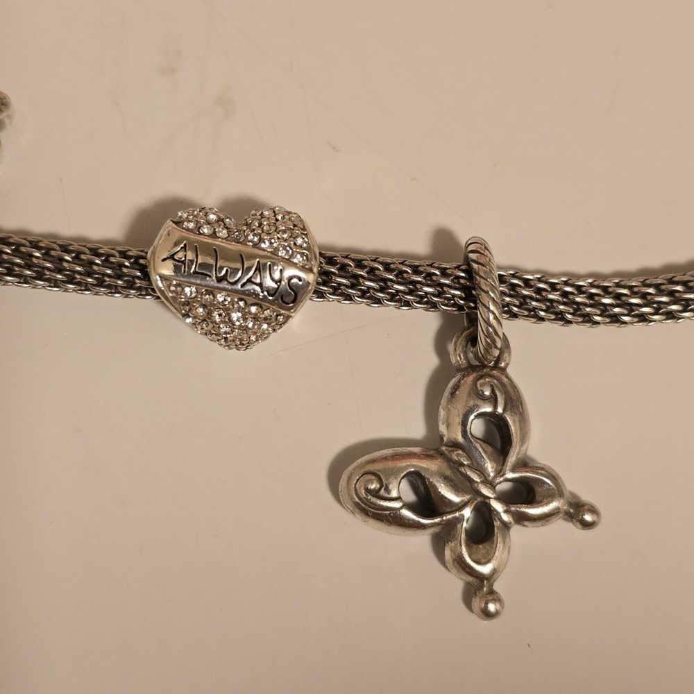 Brighton Beverly Glam Mesh Silver Charm Bracelet Hearts Butterfly Las Vegas 7.25 - Picture 14 of 16